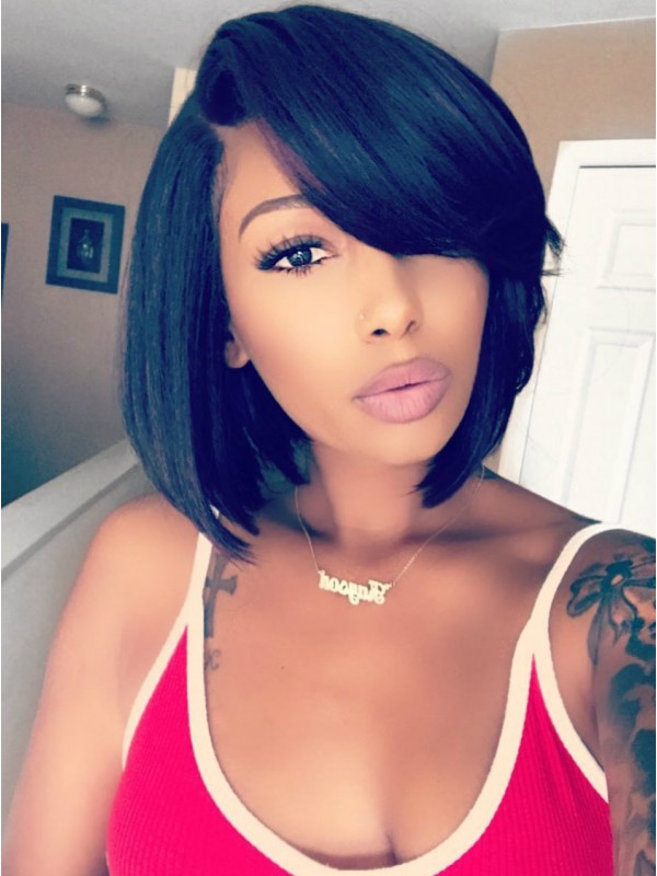 Cute Side Bangs Bob Lace Front Human Hair Wig - Lace Front ...